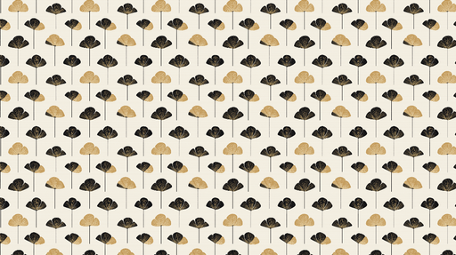 Papier peint florale Motif de fleurs noires et dorées sur fond clair