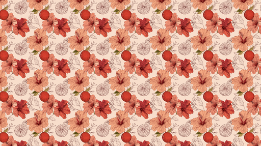 Papier peint floraux et agrumes Motifs d'hibiscus et d'orange sur fond doux