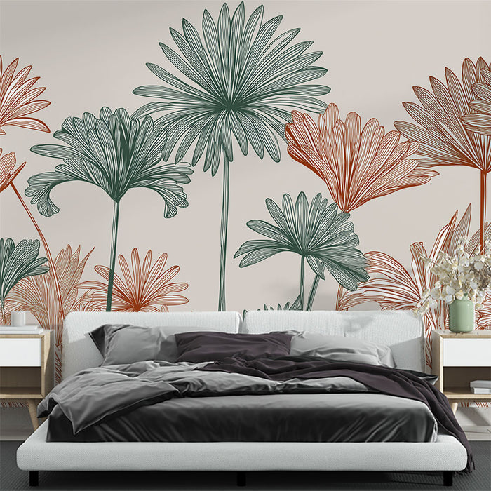 Papier peint floraux | Motif délicat de fleurs en lignes élégantes
