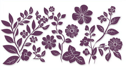 Papier peint floraux Motifs de fleurs et de feuillage dans des nuances de violet