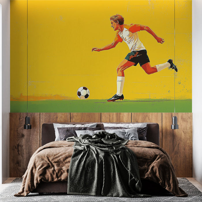 Papier peint football dynamique | Un joueur en action sur fond vibrant