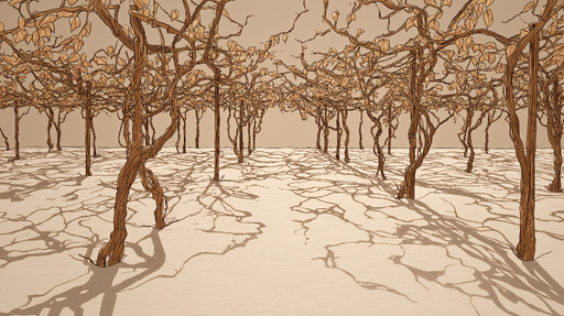 Papier peint forêt abstraite Arbres stylisés aux branches noueuses et ombres délicates