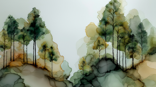 Papier peint forêt abstraite Silhouettes de pins en dégradé de couleurs terreuses