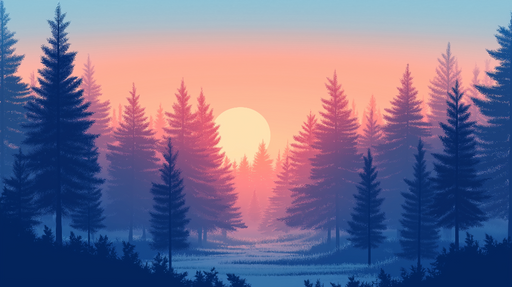 Papier peint forêt au crépuscule Paysage naturel aux teintes pastel et mystiques