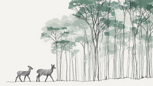 Papier peint forêt avec cerfs Dessin délicat de cerfs dans un paysage forestier apaisant