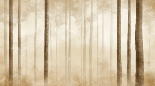 Papier peint forêt brumeuse Arbres élancés dans des tons doux et naturels