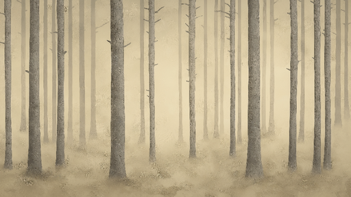 Papier peint forêt brumeuse Arbres élancés dans une ambiance douce et apaisante