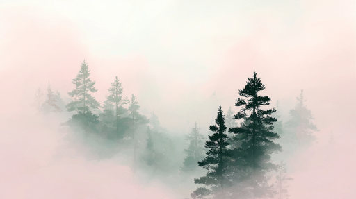 Papier peint forêt brumeuse Arbres élégants émergeant d'un brouillard doux