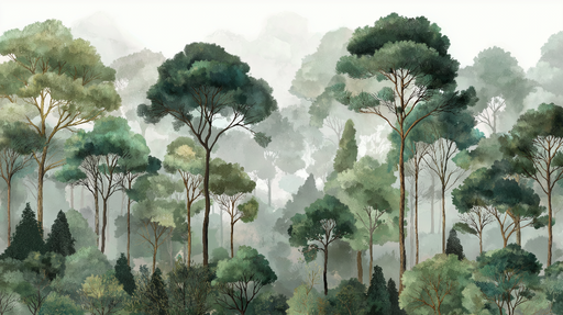 Papier peint forêt brumeuse Arbres luxuriants dans une ambiance apaisante