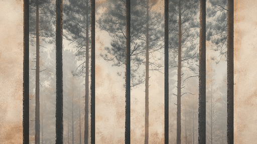 Papier peint forêt brumeuse Arbres majestueux dans une atmosphère onirique