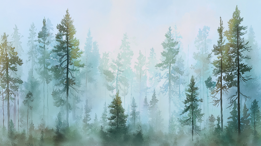 Papier peint forêt brumeuse Scène apaisante de conifères dans la brume