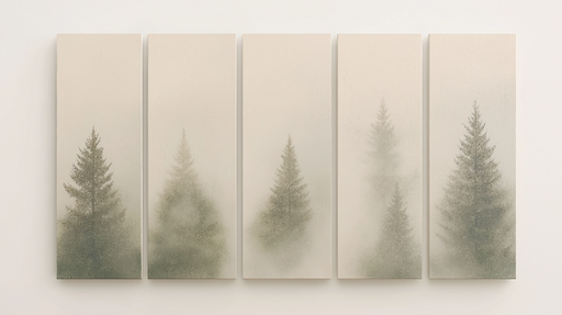 Papier peint forêt brumeuse Silhouettes d'arbres dans la brume subtile