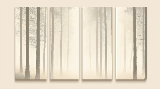 Papier peint forêt brumeuse Silhouettes d’arbres dans une ambiance apaisante
