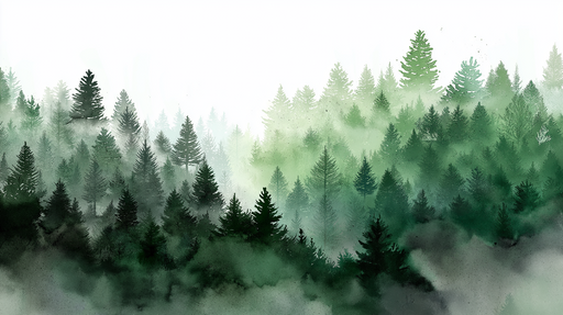 Papier peint forêt brumeuse Silhouettes d'arbres dans une atmosphère apaisante