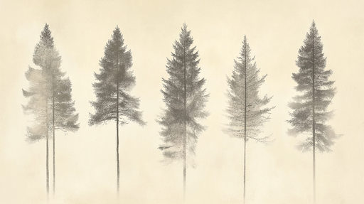 Papier peint forêt brumeuse Silhouettes d'arbres élégantes sur fond doux