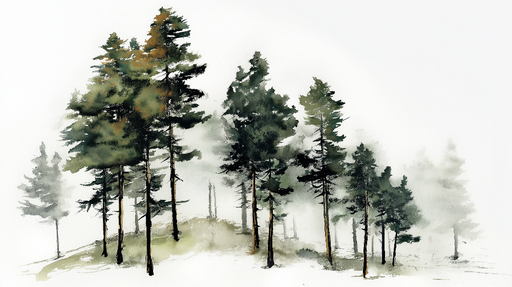 Papier peint forêt brumeuse Silhouettes d'arbres majestueux au milieu d'une atmosphère mystique