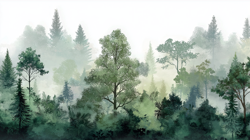 Papier peint forêt brumeuse Un paysage apaisant de verdure enveloppé de brume