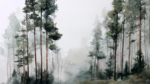 Papier peint forêt brumeuse Un paysage d'arbres s'élevant dans une ambiance de brouillard