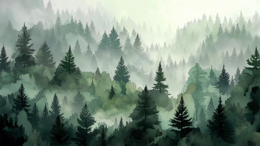 Papier peint forêt brumeuse Un paysage serein de conifères enveloppés de brume