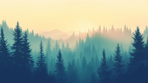 Papier peint forêt brumeuse Un paysage serein de pins dans une atmosphère douce