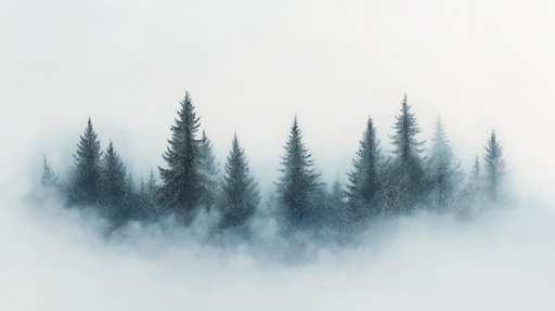 Papier peint forêt brumeuse Une illustration apaisante de conifères dans un paysage enveloppé de brouillard