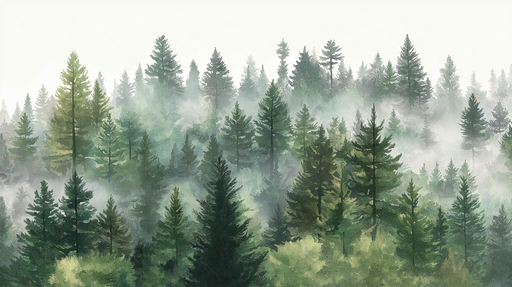 Papier peint forêt brumeuse Une scène naturelle apaisante de conifères dans la brume