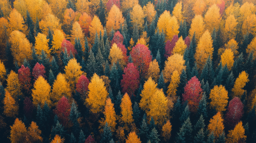 Papier peint forêt d'automne Arbres aux teintes éclatantes de jaune, rouge et vert