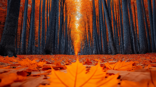 Papier peint forêt d'automne Sentier enchanté aux couleurs flamboyantes