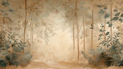 Papier peint forêt dorée Une ambiance naturelle avec des feuilles délicates et des arbres stylisés