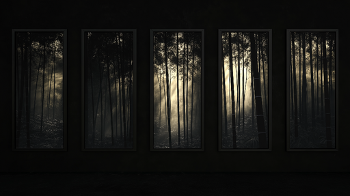 Papier peint forêt en noir et blanc Ambiance mystérieuse avec jeux de lumière et ombre