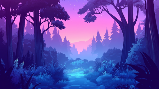 Papier peint forêt enchantée Paysage mystique aux teintes violettes et bleues