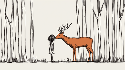 Papier peint forêt enchantée Une rencontre magique entre une petite fille et un cerf dans la forêt