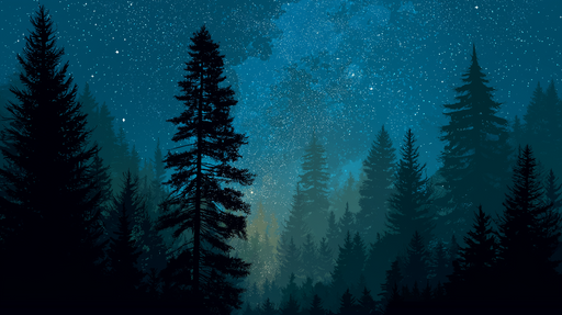 Papier peint forêt étoilée Silhouettes d'arbres sous un ciel nocturne scintillant