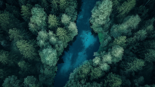Papier peint forêt luxuriante Vue aérienne d'une forêt dense avec une rivière