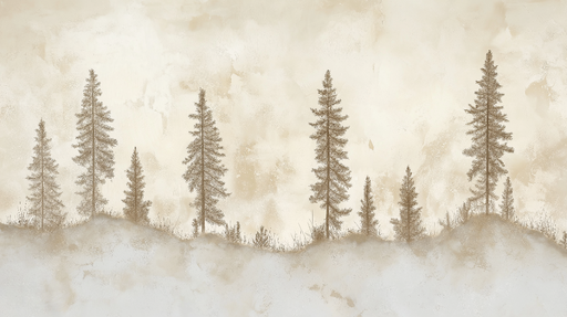 Papier peint forêt minimaliste Silhouettes d'arbres sur fond doux et neutre