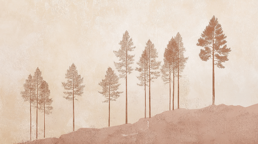 Papier peint forêt minimaliste Silhouettes d'arbres sur fond pastel doux