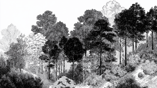 Papier peint forêt monochrome Un paysage forestier en noir et blanc