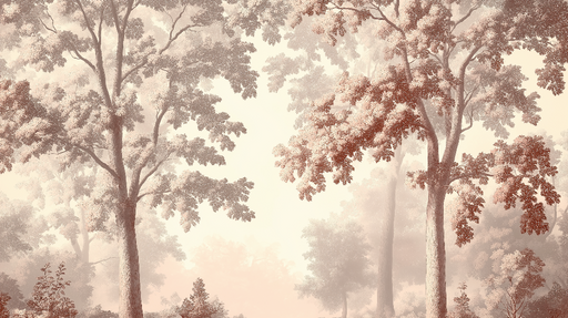 Papier peint forêt Motif délicat de feuillage en nuances de rose