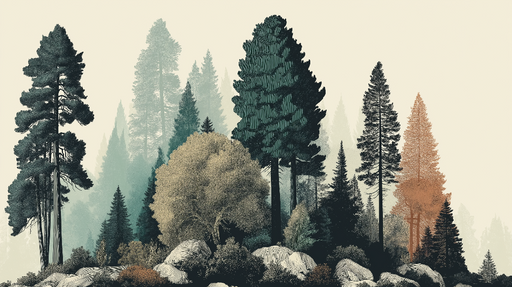 Papier peint forêt mystérieuse Arbres majestueux entourés de brume subtile