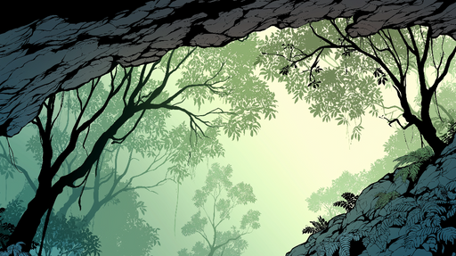 Papier peint forêt mystique Silhouettes d'arbres et de fougères dans un éclairage doux