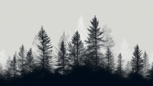 Papier peint forêt noire et blanche Silhouettes d'arbres sombres sur fond clair