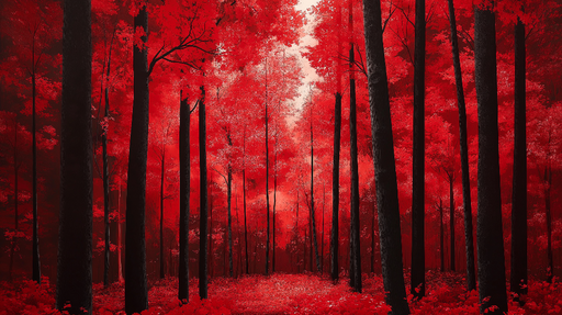 Papier peint forêt rouge Un paysage forestier éblouissant aux feuilles écarlates