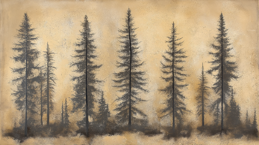 Papier peint forêt Silhouettes d'arbres sombres sur fond doré