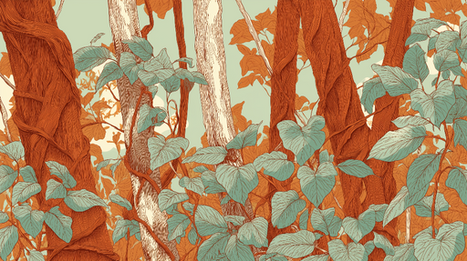 Papier peint forêt tropicale Motif vibrant de feuilles et troncs d'arbres
