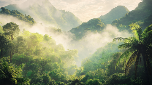 Papier peint forêt tropicale Paysage de montagne brumeux avec verdure luxuriante