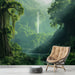 Papier peint forêt tropicale avec paysage luxuriant et cascade pour salon apaisant