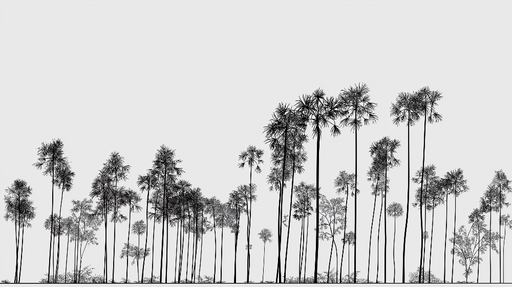 Papier peint forêt tropicale Silhouettes d'arbres exotiques en noir et blanc