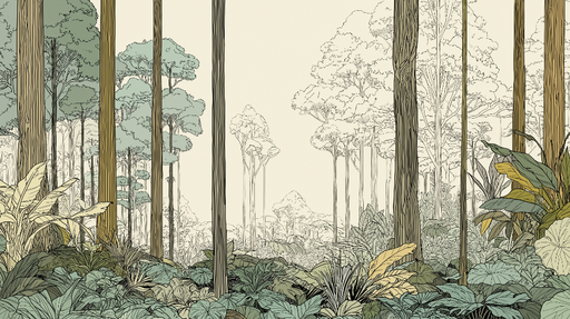 Papier peint forêt tropicale Un paysage apaisant aux lignes délicates et motifs naturels