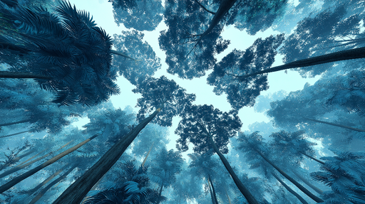 Papier peint forêt tropicale Vue plongeante sur une canopée tropicale en nuances de bleu