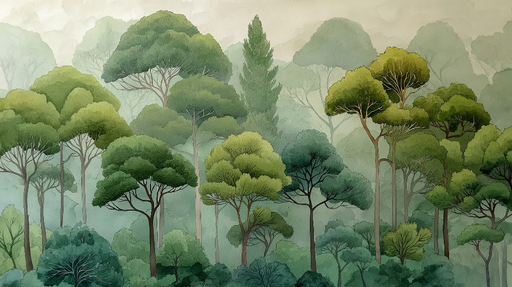 Papier peint forêt verdoyante Arbre majestueux et feuillage luxuriant